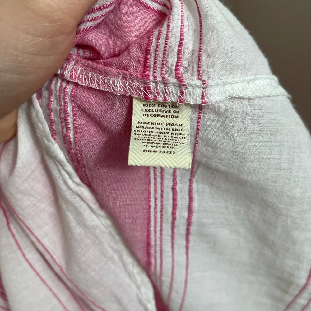 Sonoma Life Style Pink 3/4 Sleeve Blouse Lace Up Women's Pink White Strip Sz 1X - Picture 12 of 12